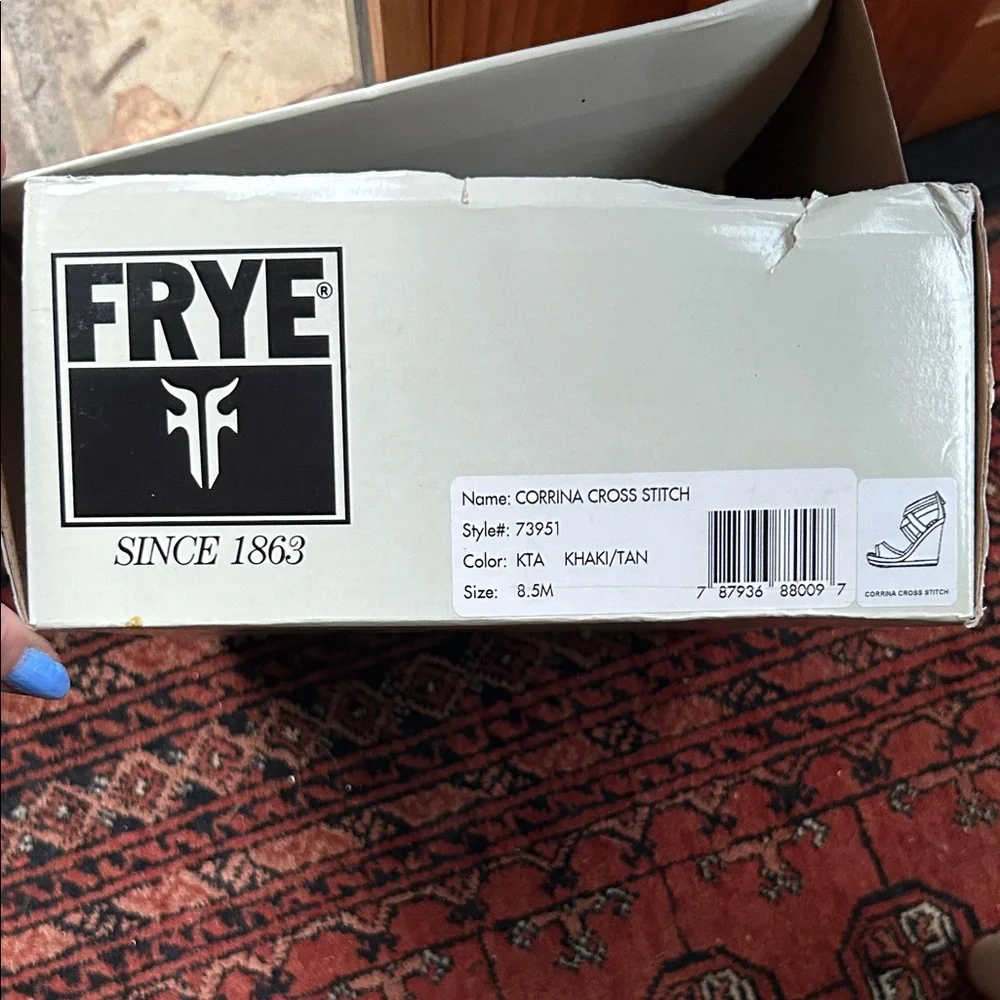 Frye NWT Women's Brown Leather & Kaki Fabric Wedge Sandals Size8.5M;Original Box
